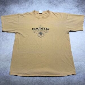Vintage NFL New Orleans Saints‎ T-Shirt Tan Gold Y2K Boxy Fit Streetwear XL